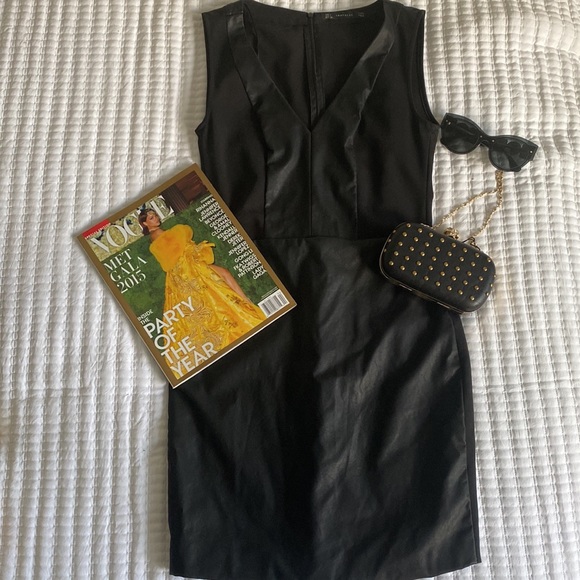 Zara Dresses & Skirts - Zara Trafaluc Black Faux Leather Front Dress Sleeveless Sheath Dress Size Large